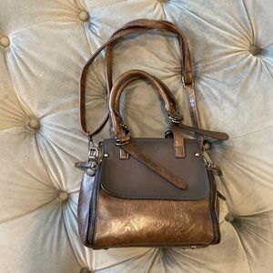 Chocolate colored faux leather crossbody bag